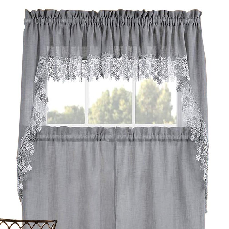 Collections Etc Miles Kimball Lillian Macrame Swag Pair, Gray, One Size Fits All - Image 1